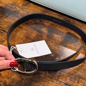 Anine Bing Black Belt with Gold Oval Buckle